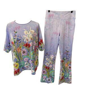 Johnny Was Bee Active SET Top + Slit Legging Sz L/XL Daphne Lavender Floral NWT